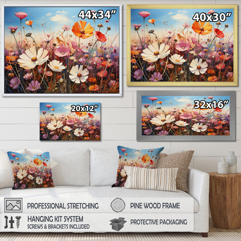 Wildflowers Blooming Meadow, reproduction d'art sur toile, H 34 po x l 44 po x P 1,5 po, Cadre simple noir