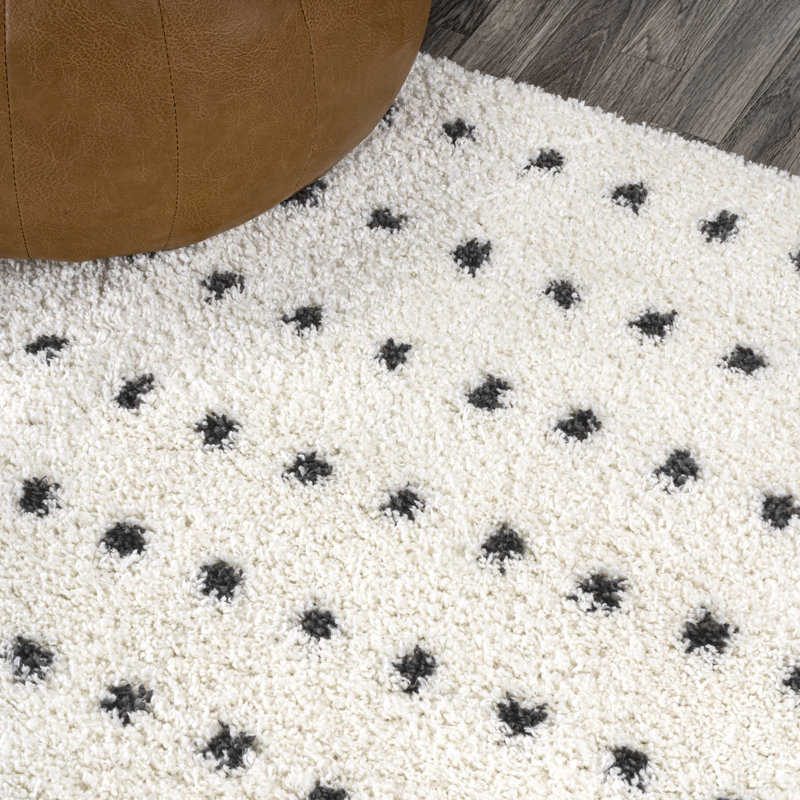 Pele Modern Geometric Dot Shag White/Gray Rug, Rectangle 7'9" x 10'