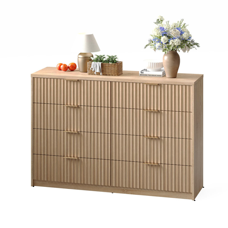 Fluted 8/9 Drawer Double Dresser, Modern Wide Chest of Drawers with Metal Handles & Anti-Tip, Large Capacity Storage Cabinet for Bedroom, Living Room, Entryway