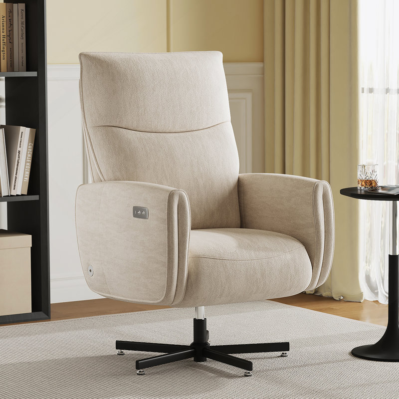 Fauteuil inclinable électrique pivotant, inclinable électrique avec charge USB et de type C, fauteuil d'appoint pivotant en velours pivotant à 360 ° pour le bureau à domicile et le salon, facile à assembler, beige