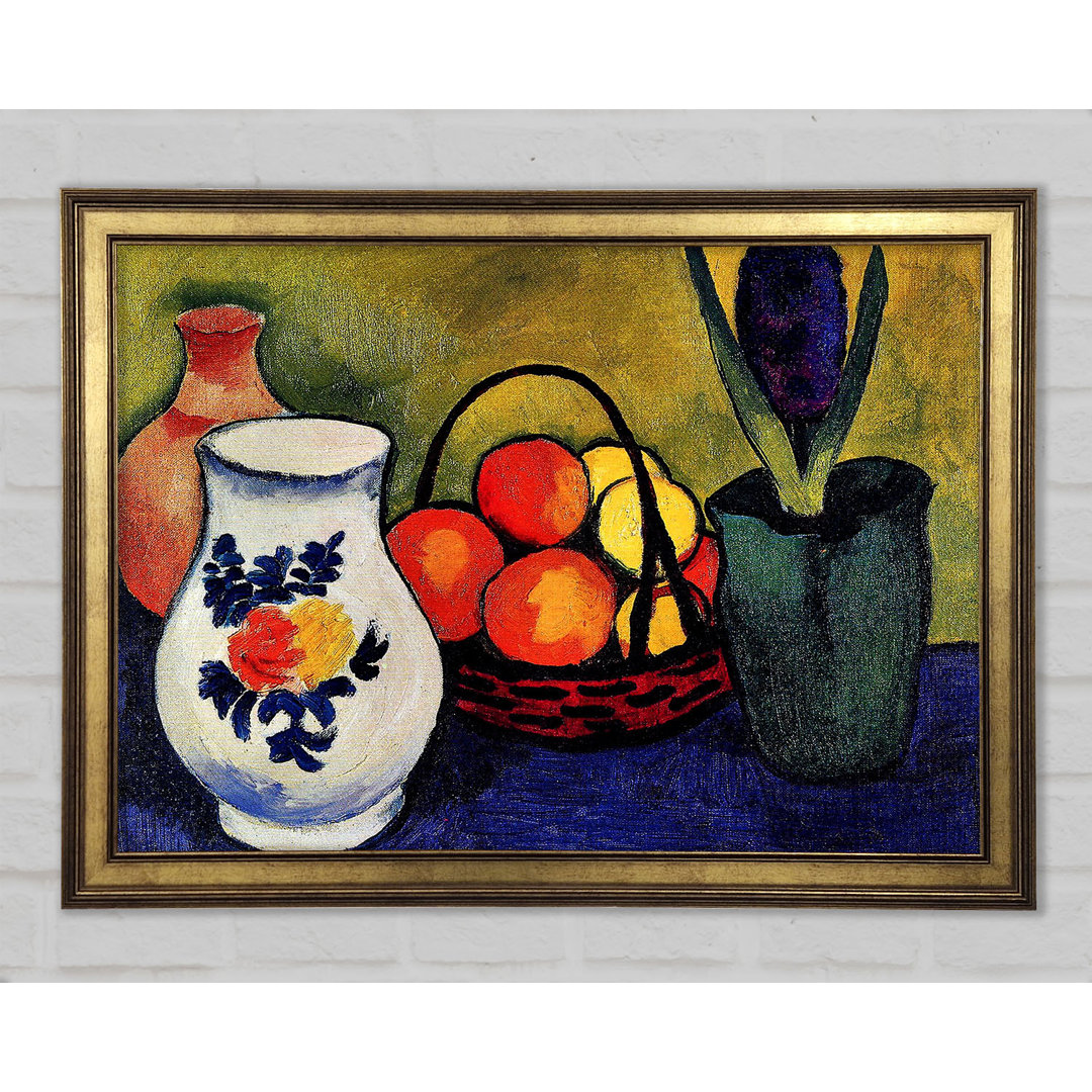 August Macke Weißer Krug mit Blumen und Früchten Gerahmter Druck