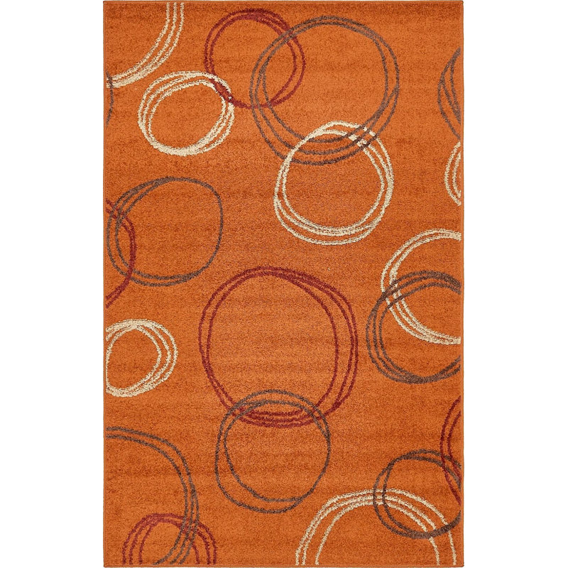 Tapis terre cuite à motif abstrait Lilla, Rectangle 5 pi 1 po x 8 pi