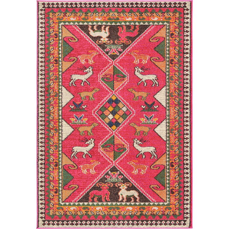 Tapis géométrique rose / jaune Beverley, Rectangle 4 pi x 6 pi