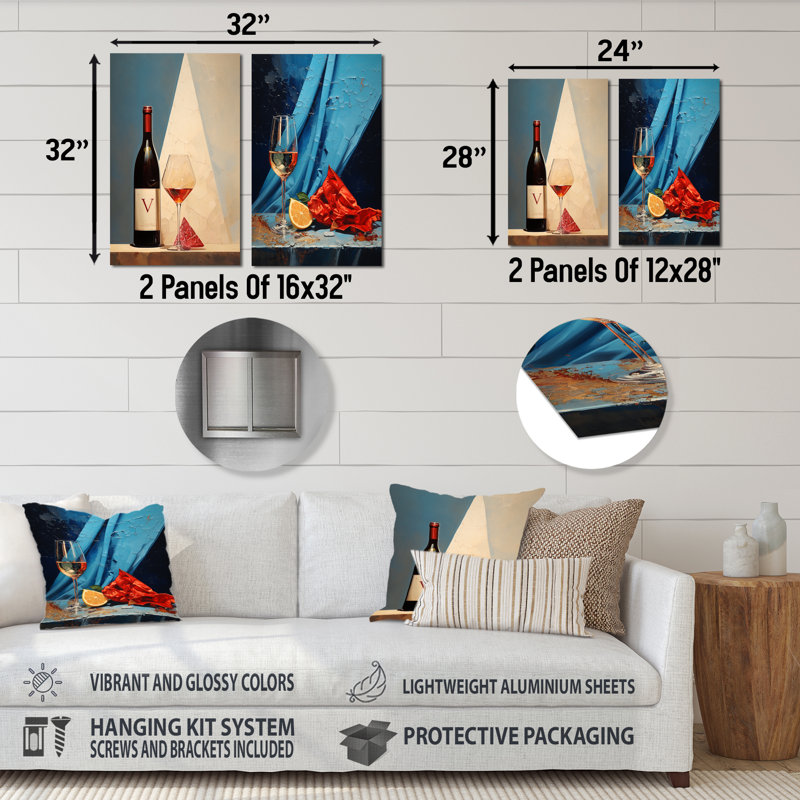 Cavas Crispness - vin, ensemble de 2 reproductions d'art mural en métal, H 28 po x l 24 po