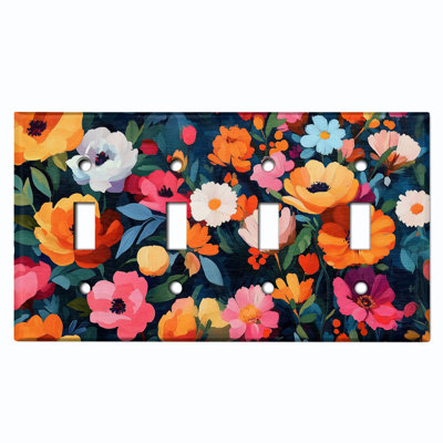Metal Light Switch Plate Cover; US Standard Size 4 Gang Toggle - Vibrant Poppy Flowers