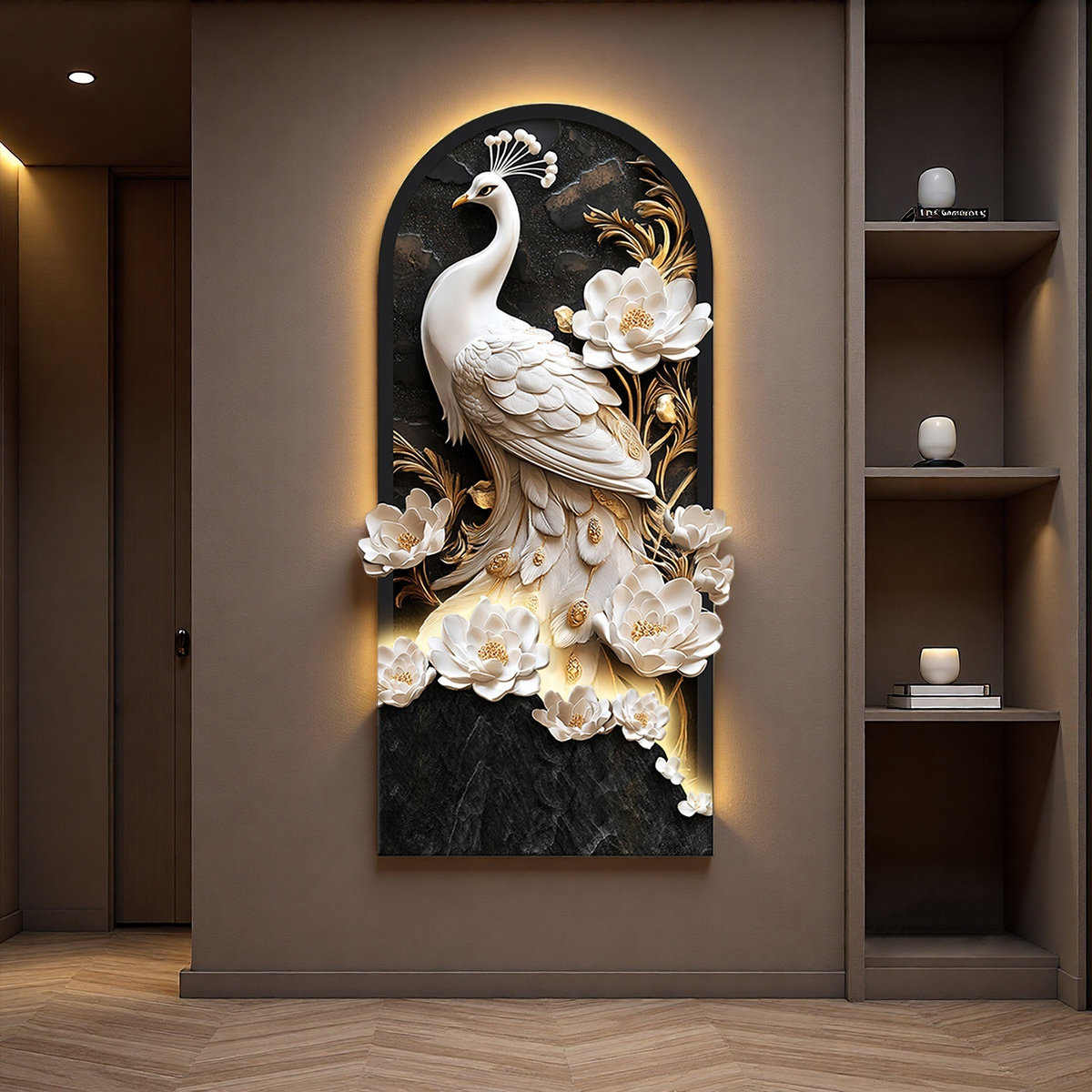 Trinx Modern Minimalist Peacock Led Illuminated Mural Photo Inspiration