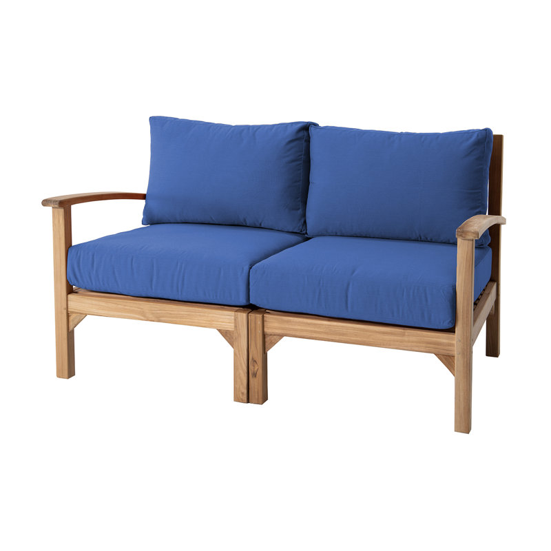 Huntington 60'' Wide Teak Loveseat with Cushions, Sapphire