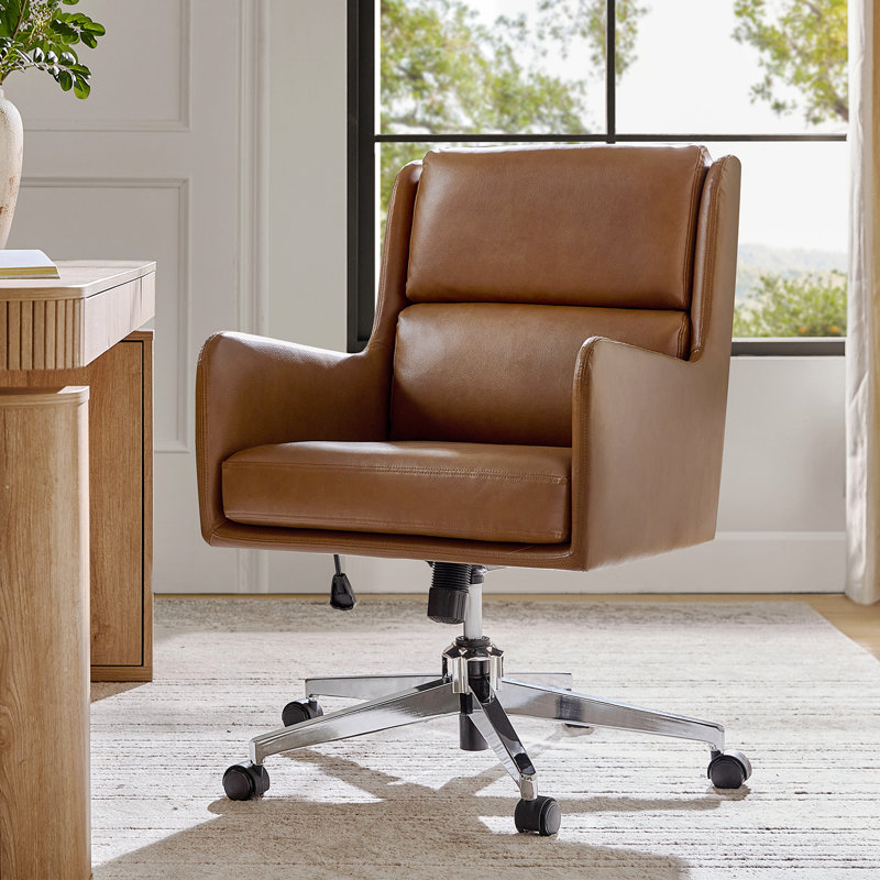 Zaysean Modern Faux Leather Tilting Executive Office Chair, Camel