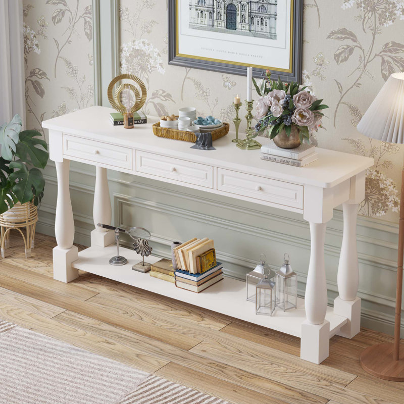 Console pour canapé d'entrée en bois avec tiroirs de rangement et tablette inférieure pour le couloir du salon