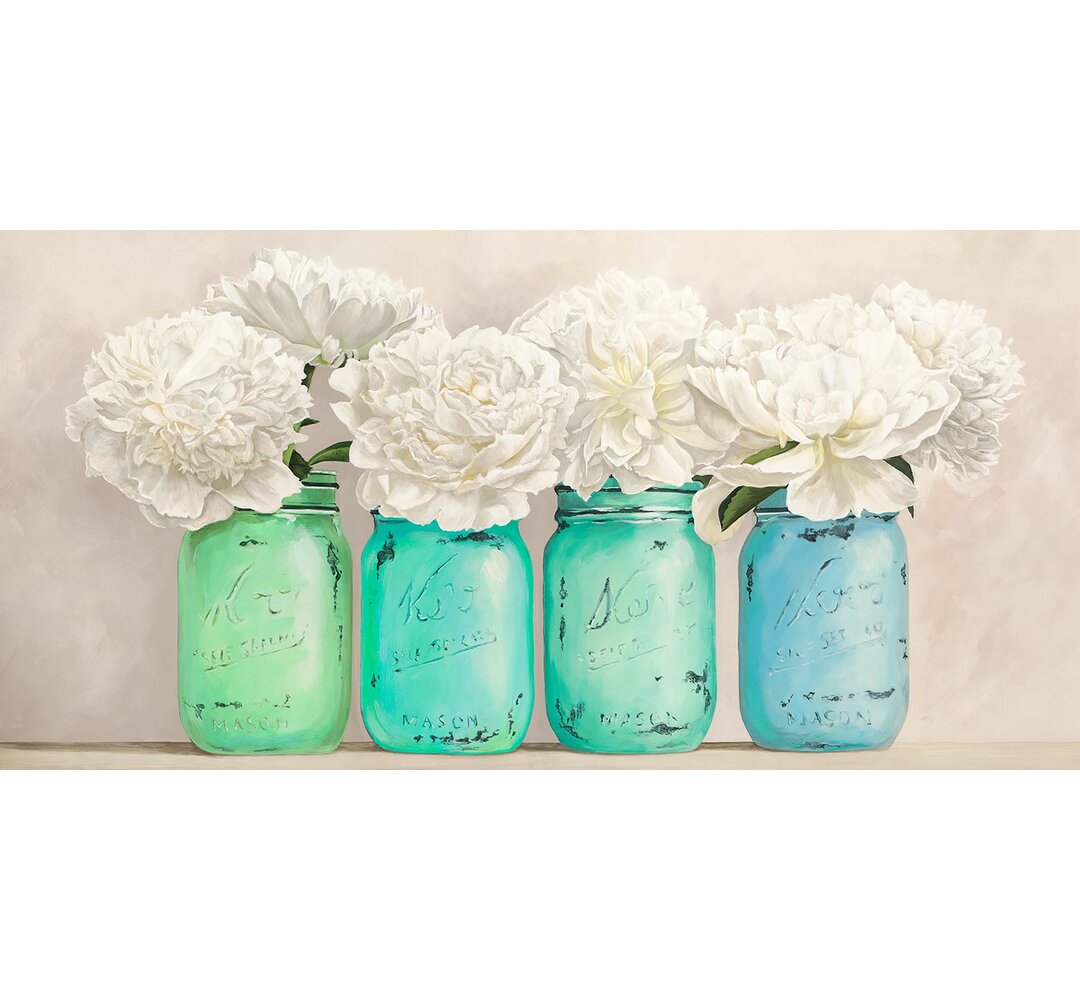 Leinwandbild Peonies in Mason Jars von Jenny Thomlinson