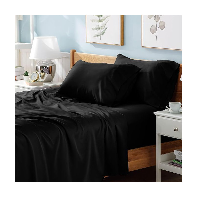 Ranarda Cotton Blend Percale Flat Sheet, Black, Single (3')