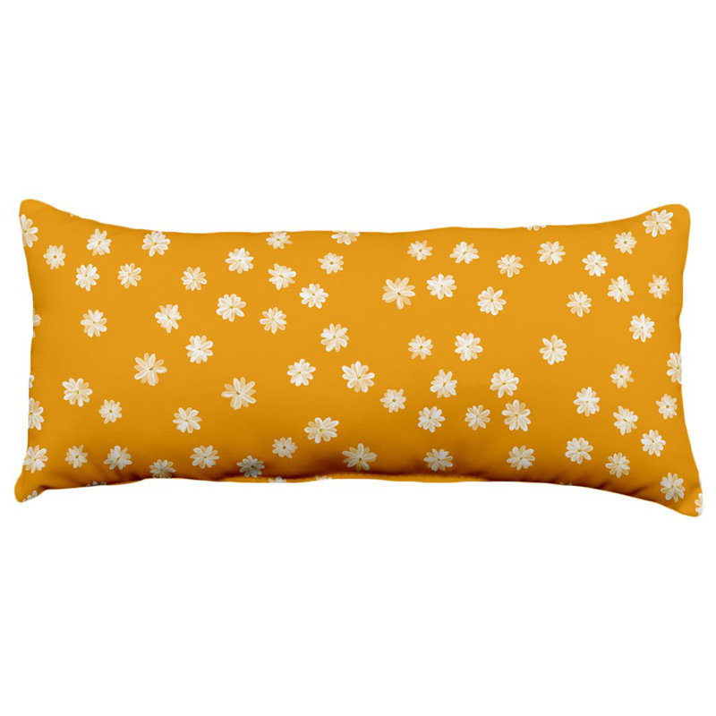 Coussin double face peint fleurs blanches moutarde