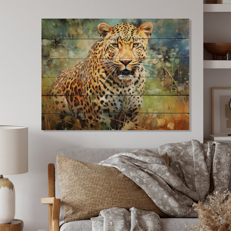 Leopard Grace IV sur bois, H 24 po x l 32 po x P 0,78 po