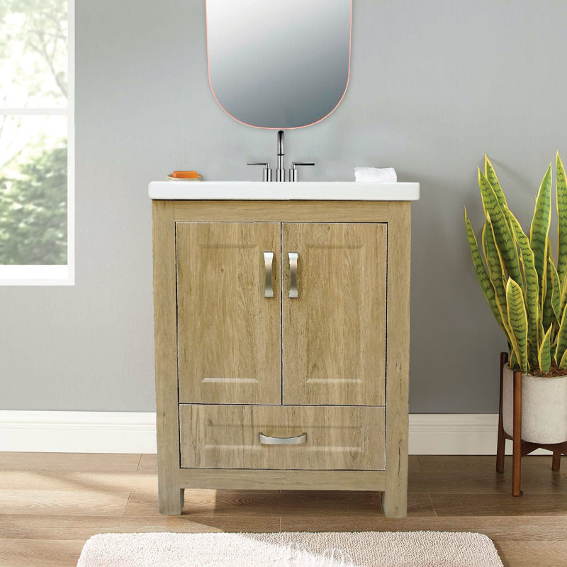 24'' Medium Brown PVC Freestanding Bathroom Vanity with Ceramic Top