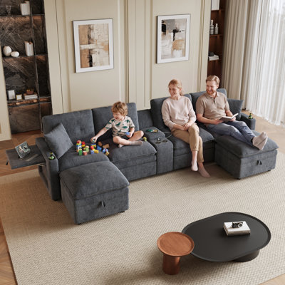 Canapé modulaire inclinable électrique 140,9 po 2 avec console, charge USB et repose-pieds convertible