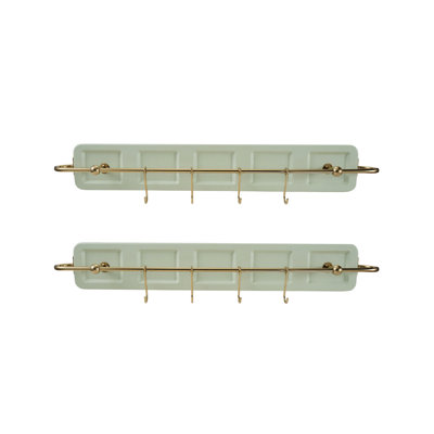 Mint Wall-Mounted Storage Rack With Gold Hooks