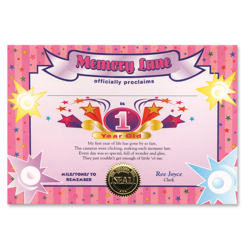 1 Year Old Certificate