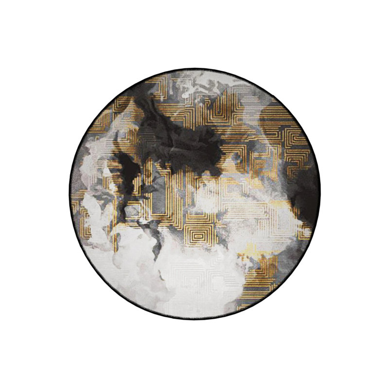 Beige Themed Abstract Patterned Round Woven Base Modern Decorative Carpet, Round 4'