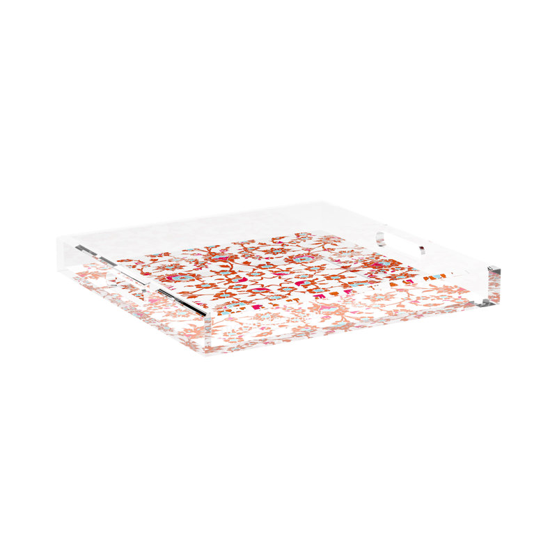 Bosphorus Acrylic Square Decorative Tray, Red Turquoise, 15"W x 15"D x 2"H