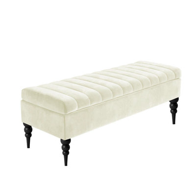 Sierra Striped Ottoman Storage Bench - Upholstered Plush Velvet Shoes Bench with Turned Wooden Legs