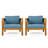 Ensemble de conversation de patio en bois d'acacia 3 pièces comprenant 2 chaises d'extérieur en forme de X avec coussin et dossier, 1 table de bout carrée-2030305496