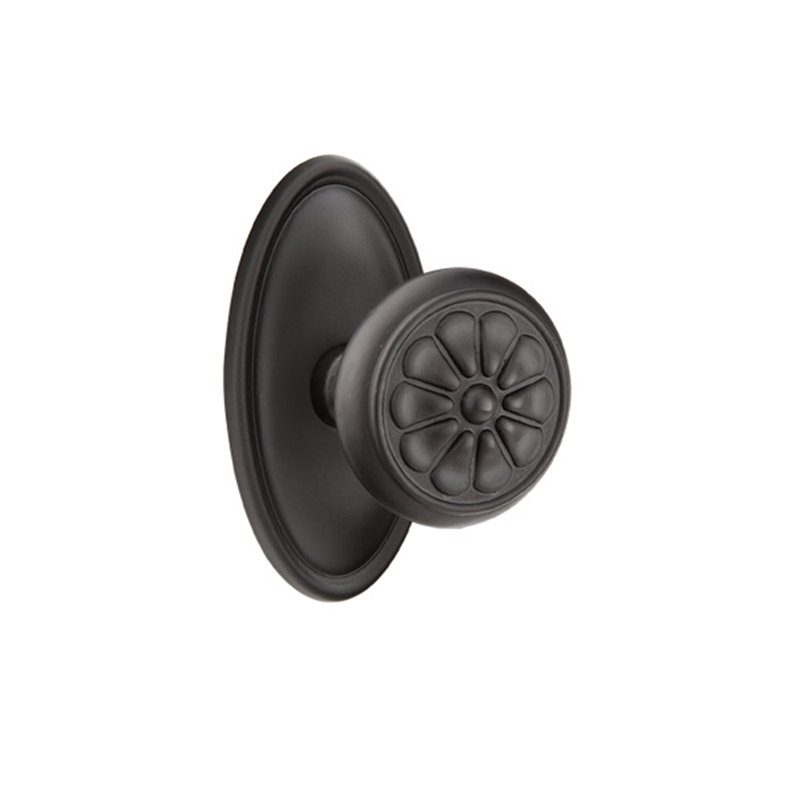 Ensemble de faux boutons Emtek avec bouton rosette et pétale Tuscany # 14, Bronze plat noir