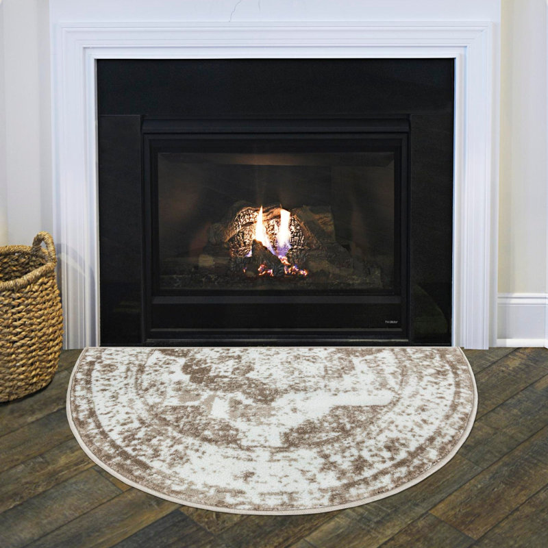 Coblitz Oriental Brown/Beige/Ivory Area Rug, Half-circle 3'1" x 6'1"