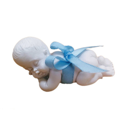 Sleeping Baby With Blue Ribbon Ornaments