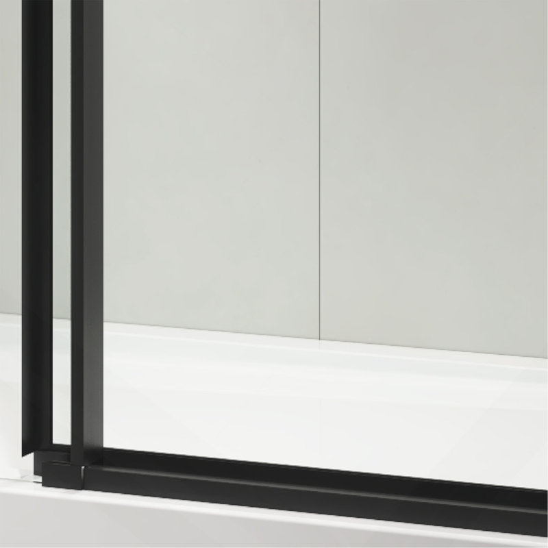 Porte de douche coulissante sans cadre de 60 po x H 76 po en noir mat avec verre transparent