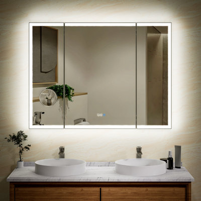Liyah Led Trifold Backlit & Front-lighted Bathroom Vanity Wall Mirror Dimmable Anti Fog Memory Function
