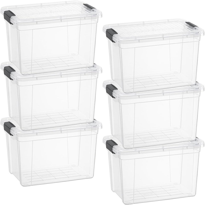 Latitude Run® Clear Storage Bins with Lids, 6 Pack- Plastic Storage Boxes for Home, 4.75 qt
