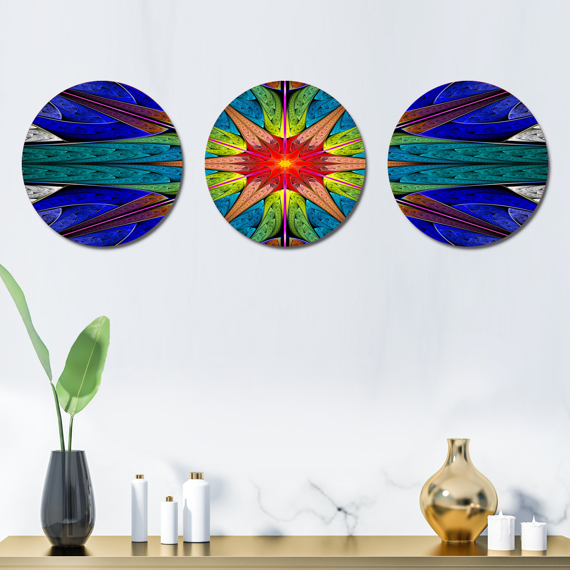 East Urban Home Budding Fractal Colorful Flower Abstract Metal Wall