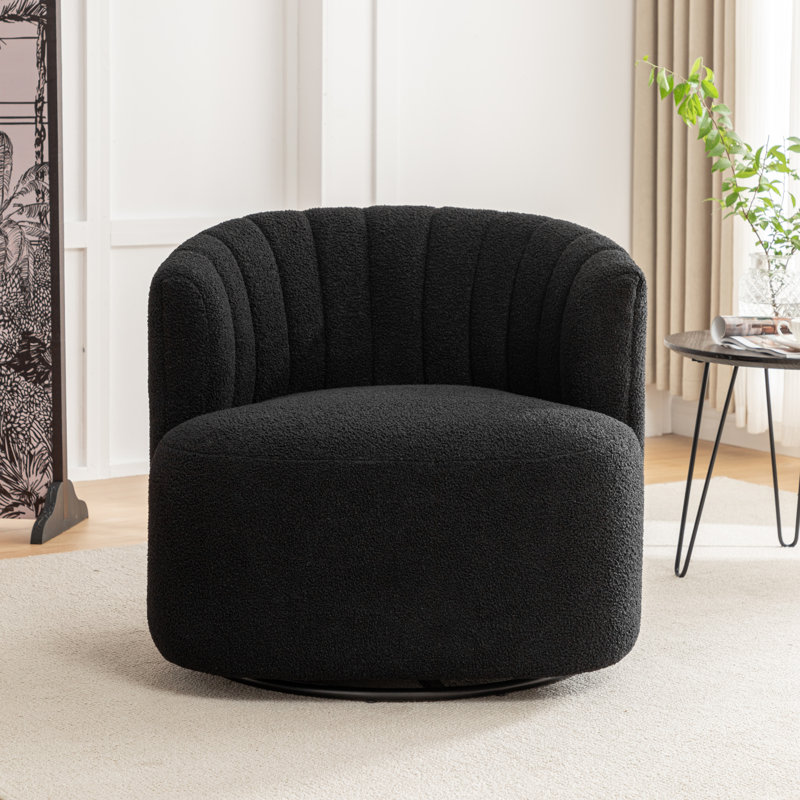 Fauteuil demi-tonneau pivotant rembourré Musaab, Noir