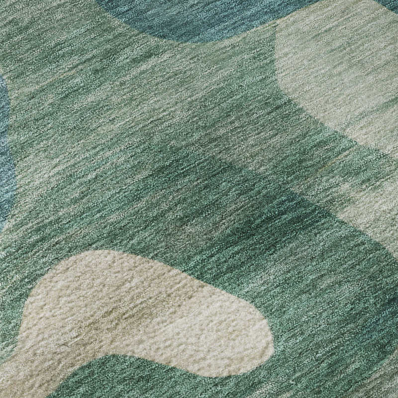 Tapis abstrait lavable à la machine de qualité supérieure Mayfield AMF2063, 2 pi 6 po x 3 pi 10 po, Sarcelle