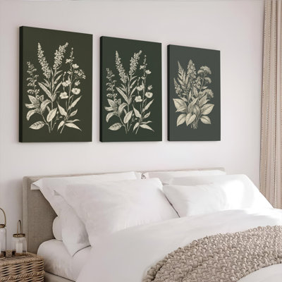 Botanique à motif floral sur toile tendue, ensemble de 3 décorations de salon minimaliste moderne