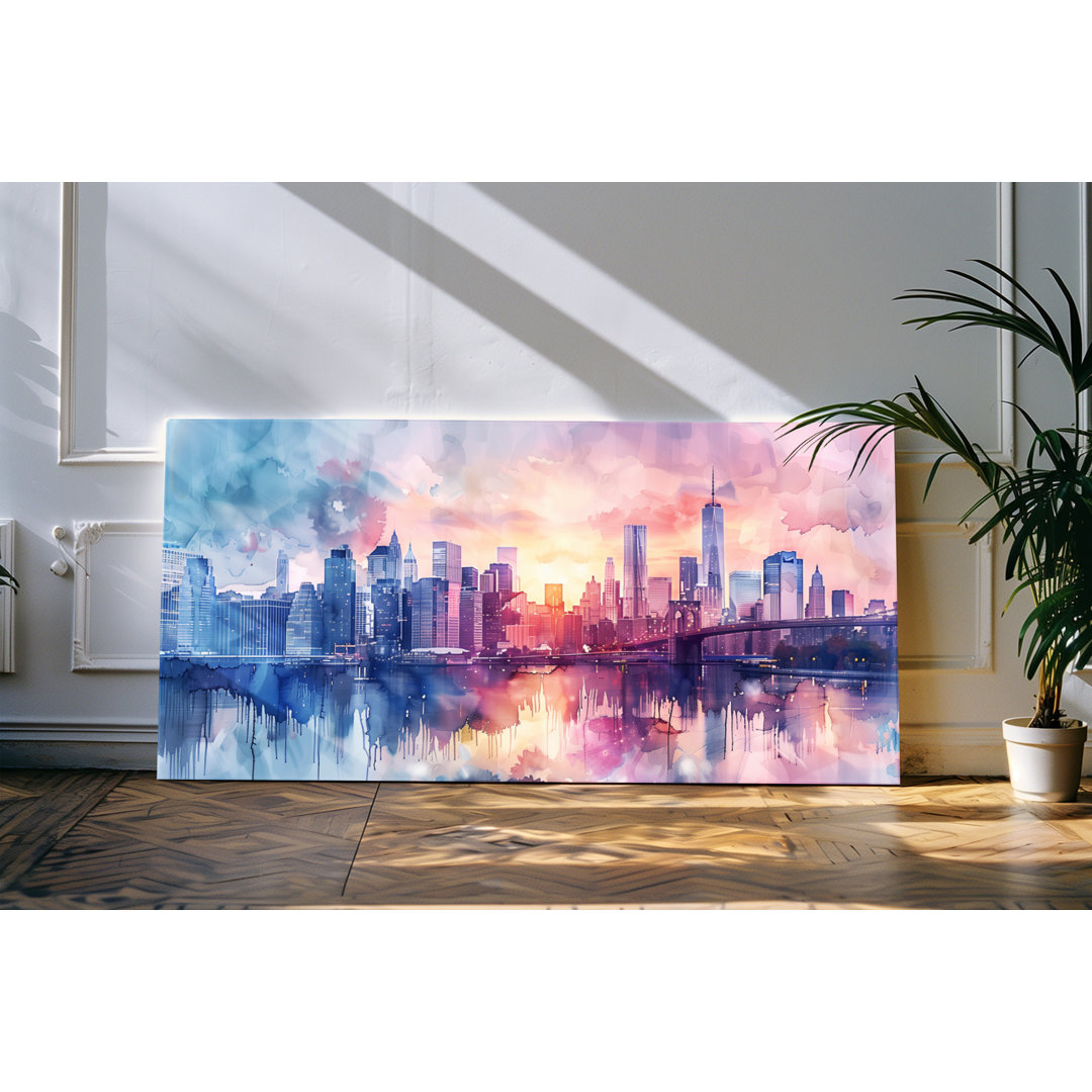 Bilder auf Leinwand 120x60cm Hochhäuser Skyline Wolkenkratzer Kunstvoll Großstadt