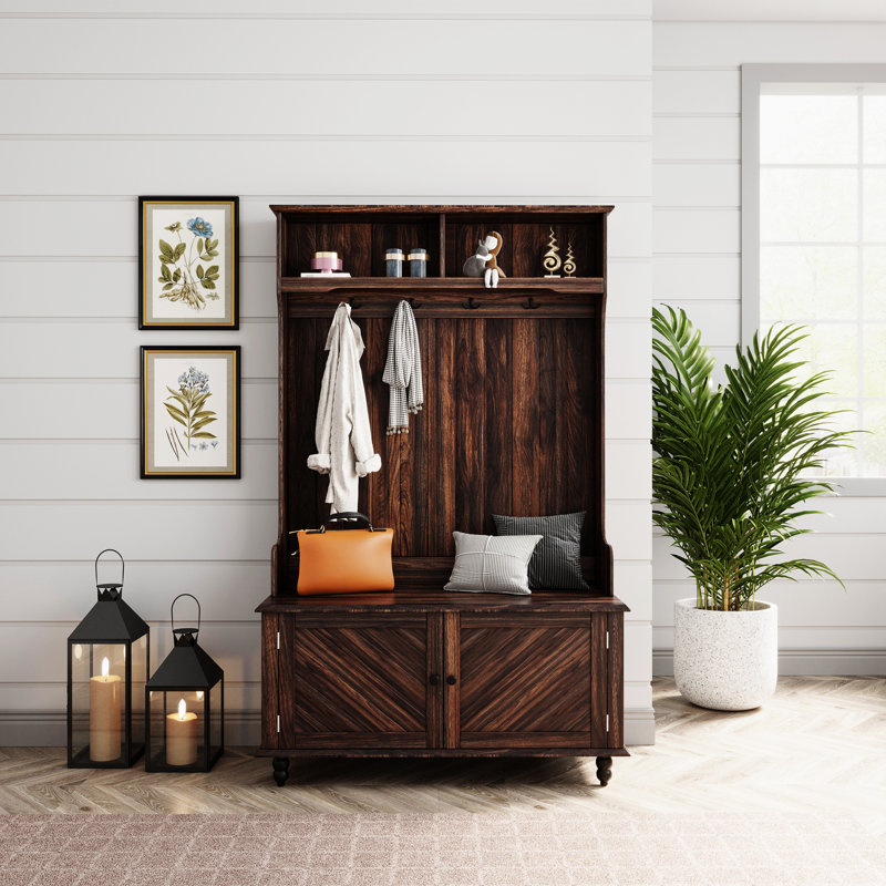 Esteffany Hall Tree 40.14'' Wide with Bench, Tiger