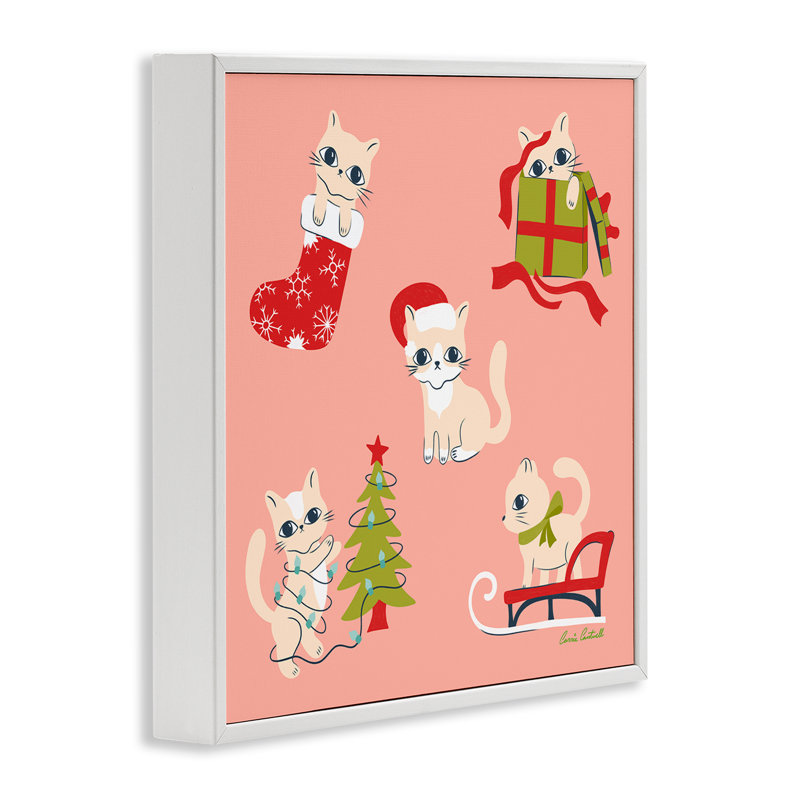 Festive Cats Cute Holidays Giclee Art by Carrie Cantwell, Coastal White Framed Giclee, 12" H x 12" W