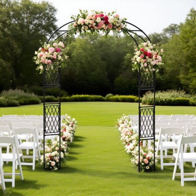 Metal Garden Arbor Arch Trellis 86.6"x47", Outdoor Wedding & Garden Arch Frame for Climbing Plants, Patio, Lawn, Backyard, Black