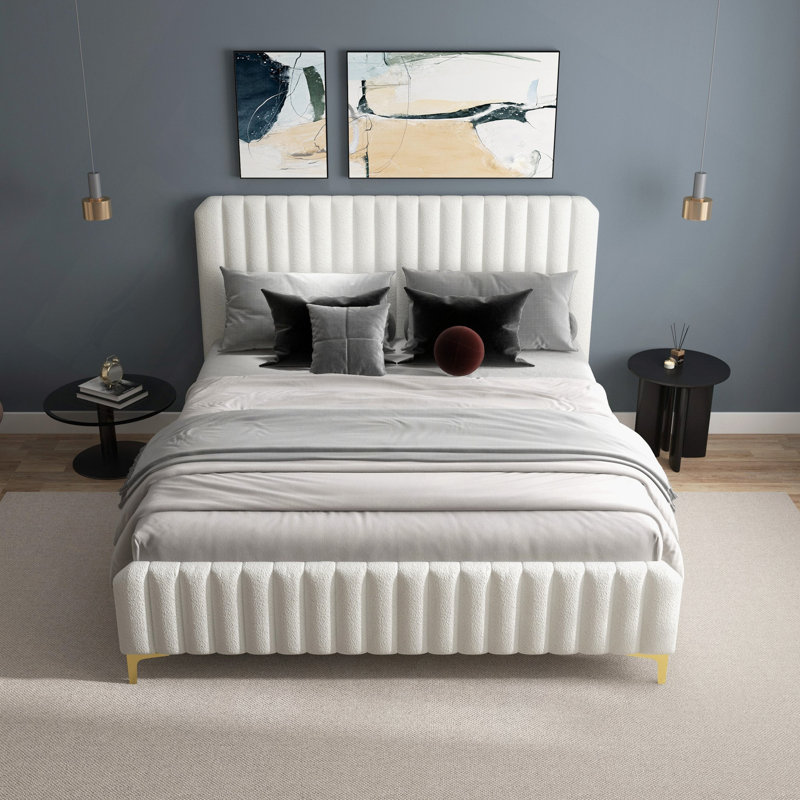 Lit moderne, lit plateforme luxueux avec finition bouclée fine pour un confort suprême