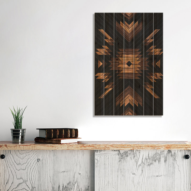 «Jeremya Urban Tribal Pattern No.7 - Aztec - Wood by», impression sur bois sans cadre, H 40 po x l 26 po x P 1,5 po