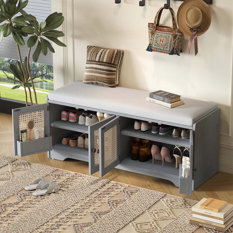 Banc de rangement multifonctionnel pour hall d'entrée, Gris délavé