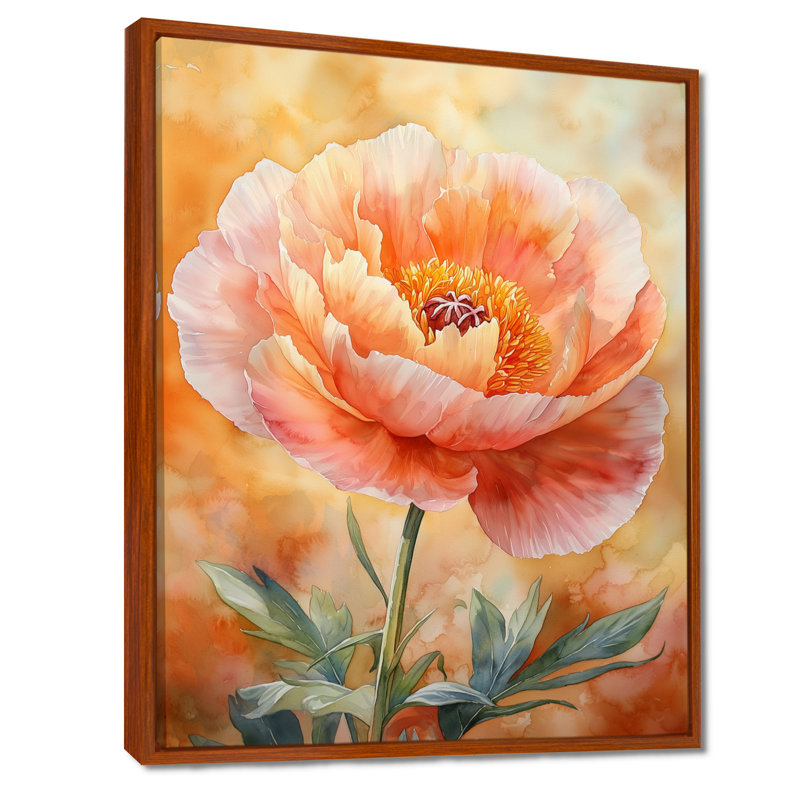 Art sur toile Golden Hour Peony I - Coquelicots, H 32 po x l 16 po, Reproduction avec cadre flottant, Brun