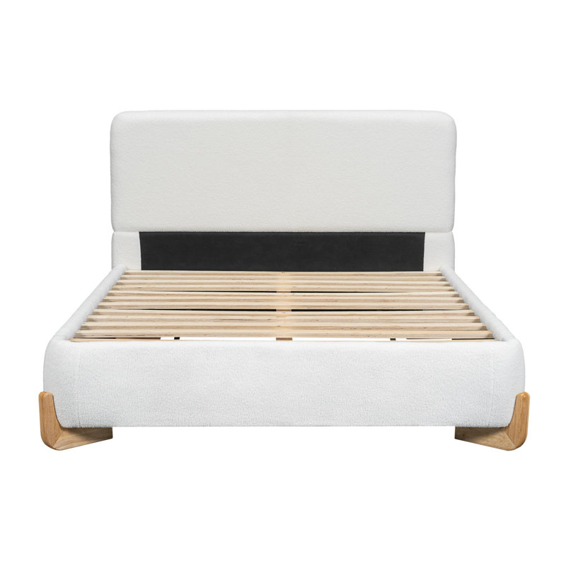 Upholstered Platform Bed Frame, Full, White/Natural