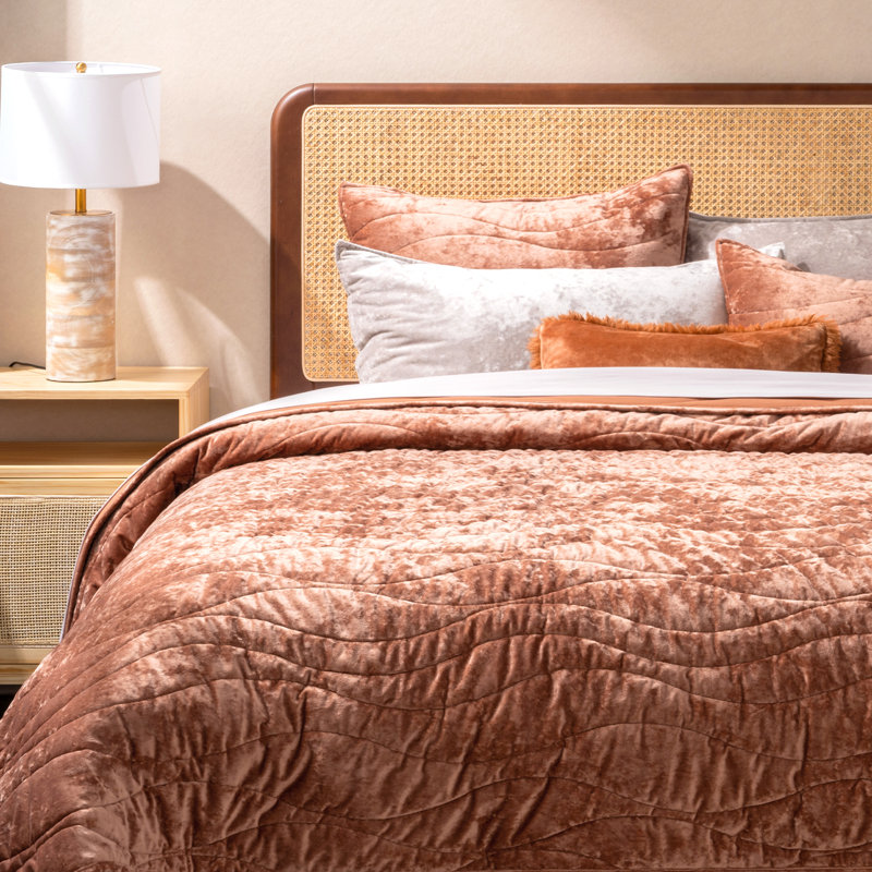 EVERGRACE Wave Crushed Velvet Duvet Cover & Comforter Set - Queen/King Size Oversized Bedding Set with 2 Shams, Burnt Orange
