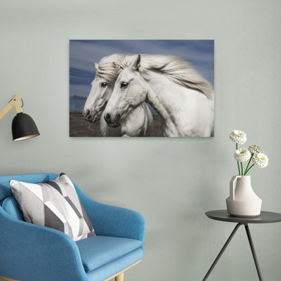 Chevaux blancs blancs abstraits, art contemporain, paysage de cheval