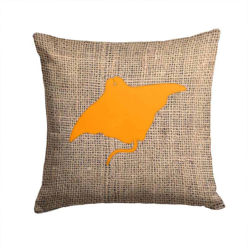 Manta Ray Outdoor Reversible Throw Pillow, 14" H x 14" W x 4" D, Orange