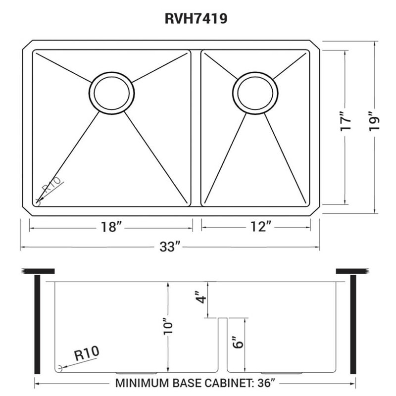 Tirana Low Aqua 33" L x 19" W Double Basin Undermount Kitchen Sink