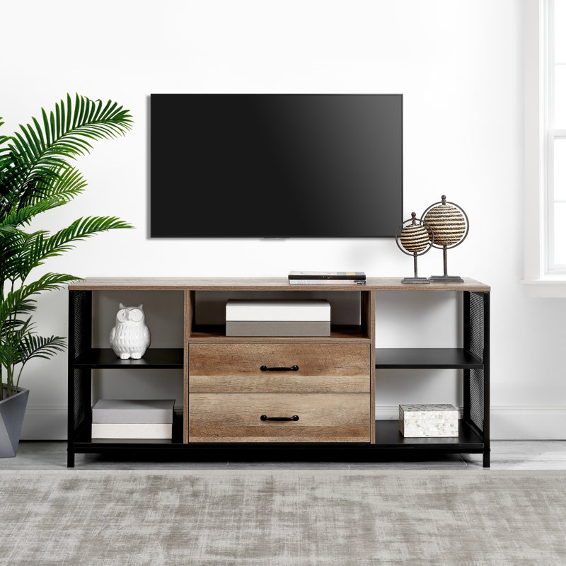 Industrial 2-Drawer TV Stand for TVs up to 60" Rustic Media Console with Storage