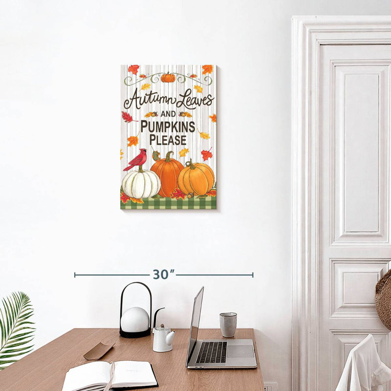 Yarlin Rustic Autumn Leaves And Pumpkins Please, 24" H x 16" W